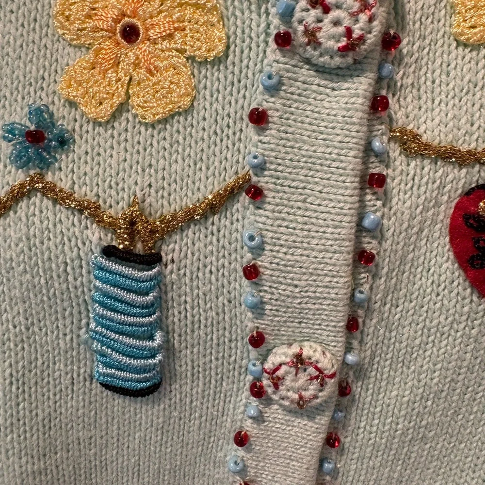 NWT Storybook Knits 2X Lt Blue Luau Hula Girl Embroidered Short Sleeve Cardigan - Picture 4 of 16